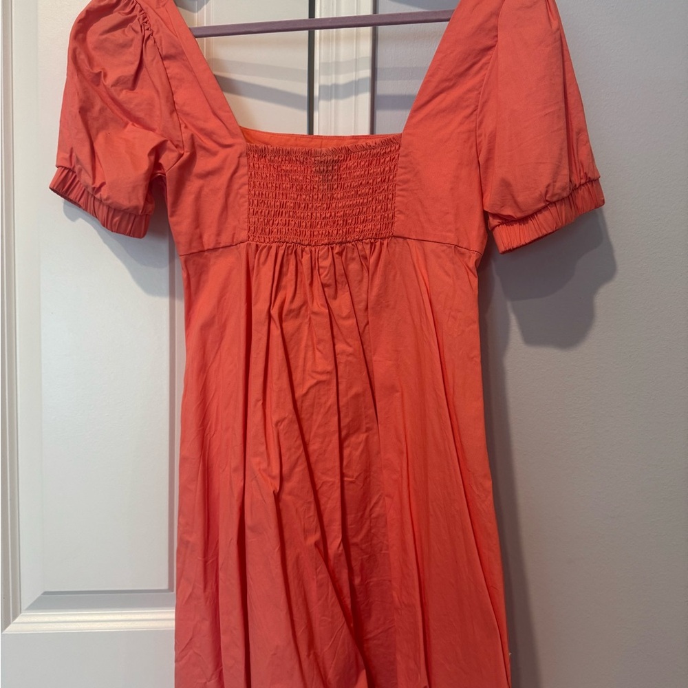 Coral Puff Sleeve Dress
